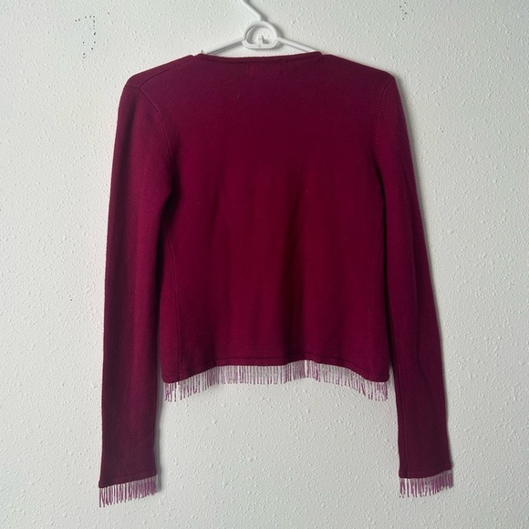 Vintage Cache Beaded Pink Magenta Cardigan Silk Cashmere Blend Size Medium - Picture 3 of 3